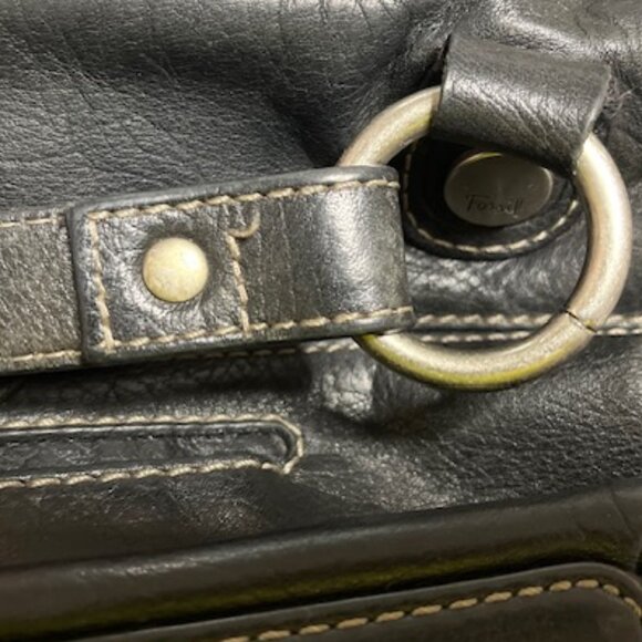 FOSSIL Black Super Soft Leather Satchel Zip Handbag Dbl Strap 13"x10" - Picture 15 of 16